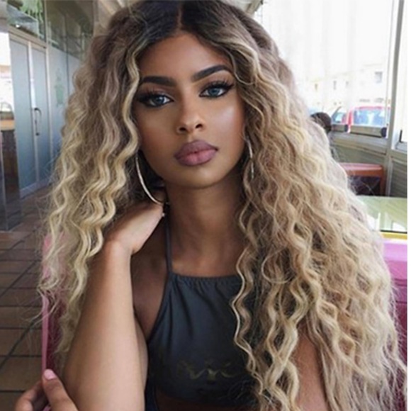 Synthetikperücke Jerry Locken Mittelteil Perücke lang Schwarz / Gold Kunsthaar 24 Zoll Damen für Damen Schwarz / Blond ombre Lightinthebox