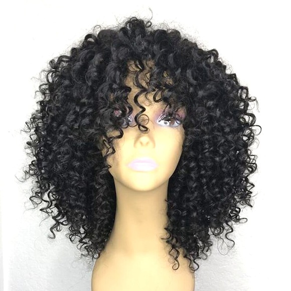 schwarze Damenperücken Kunsthaarperücke Afro-Locken Stufenhaarschnitt Perücke mittellang naturschwarz Kunsthaar 6inch Lightinthebox