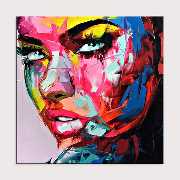 Ölgemälde 100 % Handarbeit, handgemalte Wandkunst auf Leinwand, Schönheit, Frauen, Gesicht, bunt, Porträt, abstrakt, modern, Heimdekoration, Dekoration, gerollte Leinwand, kein Rahmen, ungedehnt Lightinthebox