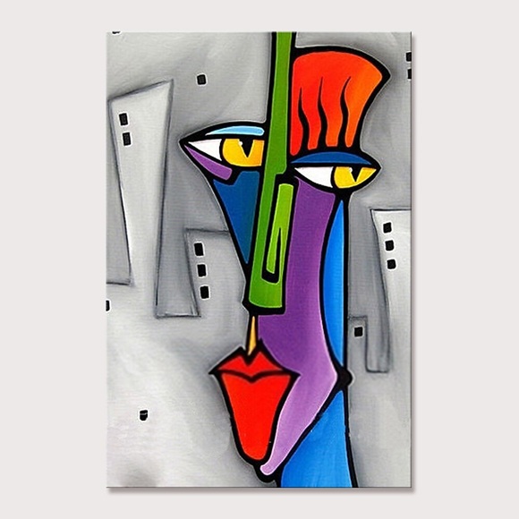 Ölgemälde 100 % handgefertigt, handgemalte Wandkunst auf Leinwand, menschliches Gesicht, abstraktes Porträt, Picasso-Stil, Heimdekoration, Dekoration, gerollte Leinwand, kein Rahmen, ungedehnt Lightinthebox
