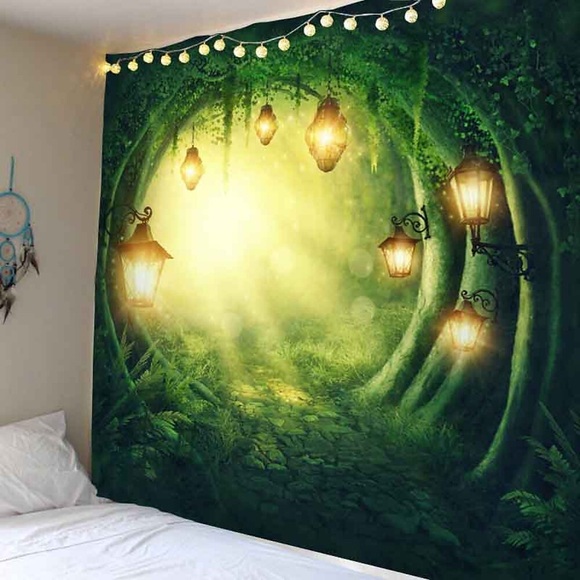Fantasie Wald Schloss Wandteppich Wandbehang nach Hause Kind Schlafzimmer Hintergrund Dekor Kunst Hippie Wandteppich Wandteppich psychedelischen Wandteppich Lightinthebox