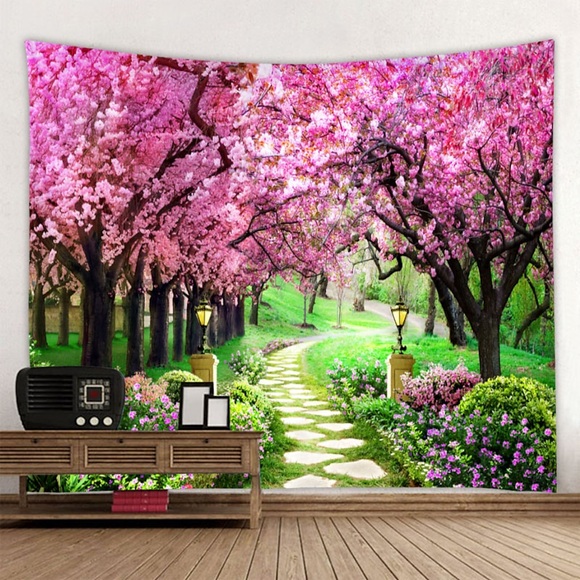 Wandteppich Kunst Dekor Decke Vorhang Picknick Tischdecke hängen zu Hause Schlafzimmer Wohnzimmer Wohnheim Dekoration Natur Landschaft Garten Baum Blume Blüte Weg Lightinthebox