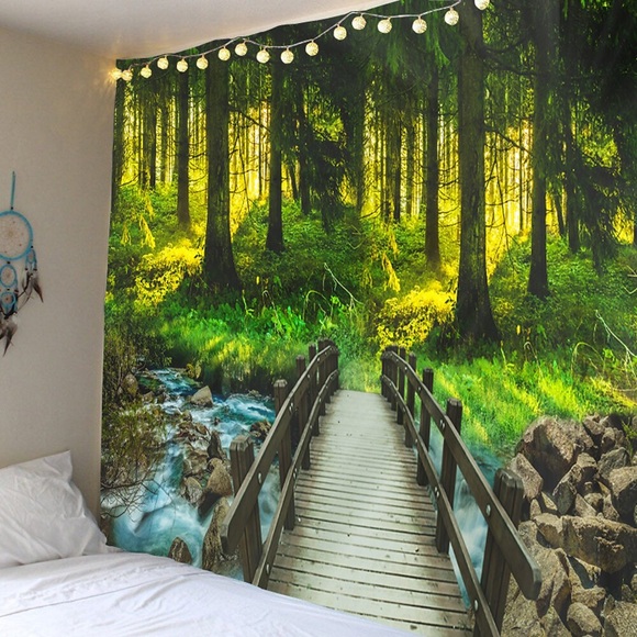 Wandteppich Kunst Dekor Decke Vorhang Picknick Tischdecke hängen zu Hause Schlafzimmer Wohnzimmer Wohnheim Dekoration Natur Landschaft Wald Weg Lightinthebox