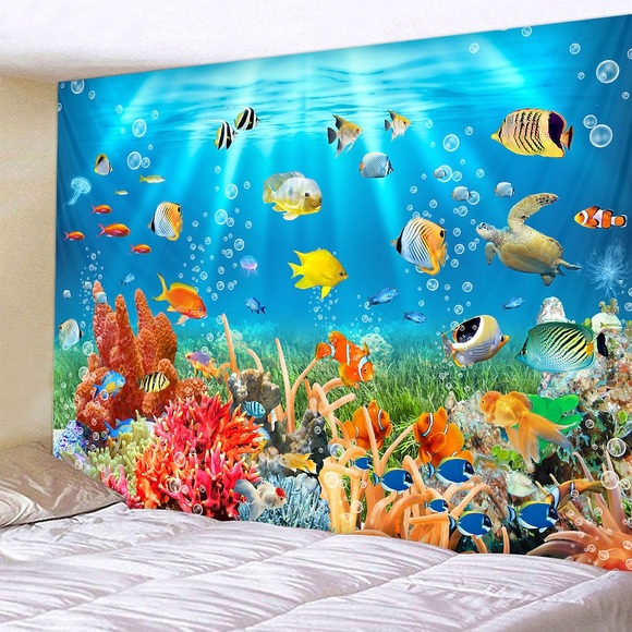 Wandteppich Kunst Dekor Decke Vorhang Picknick Tischdecke hängen zu Hause Schlafzimmer Wohnzimmer Wohnheim Dekoration Tier Fisch Unterwasserwelt Lightinthebox