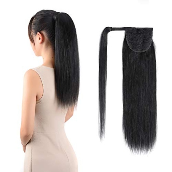Pferdeschwanzverlängerungen echte menschliche Haarspange in 16 Zoll 65g tiefschwarze Farbe gerade Kordelzug Kette um Pferdeschwanz Haarteil remy menschliches Haar für Frauen Lightinthebox