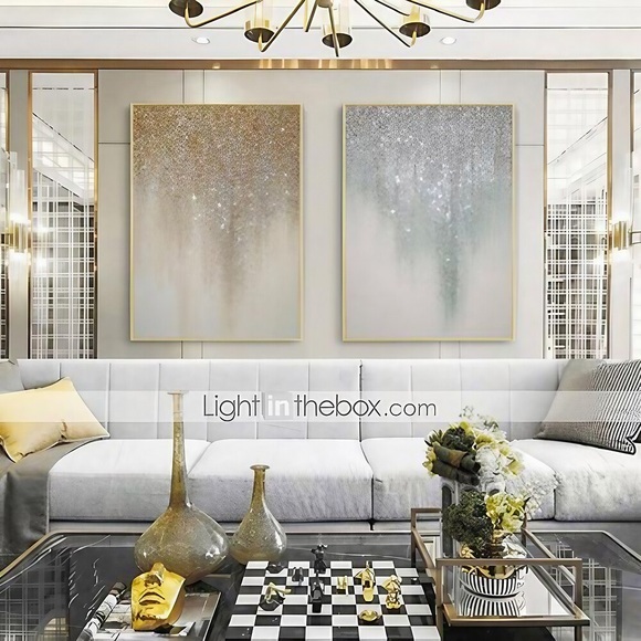 Goldenes Silber Sternenhimmel abstraktes Ölgemälde 100% handgefertigte handgemalte Wandkunst auf Leinwand Heimdekoration Dekor gerollte Leinwand kein Rahmen ungedehnt Lightinthebox
