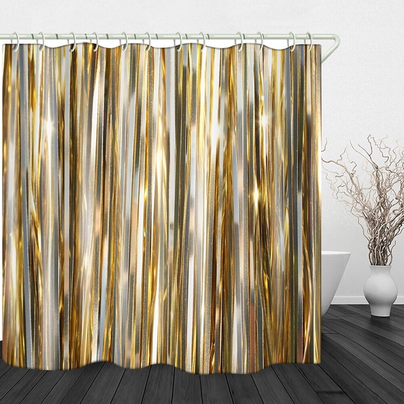 Goldenes Band, Digitaldruck, wasserdichter Stoff, Duschvorhang für Badezimmer, Wohnkultur, bedeckte Badewannenvorhänge, mit Haken Lightinthebox