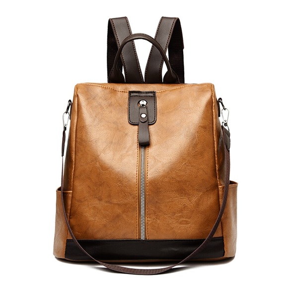 Damen Unisex Rucksack Schultasche Rucksack Leder Farbblock Hohe Kapazität Wasserdicht Reißverschluss Sport Natur Schulanfang Grün Schwarz Braun Lightinthebox