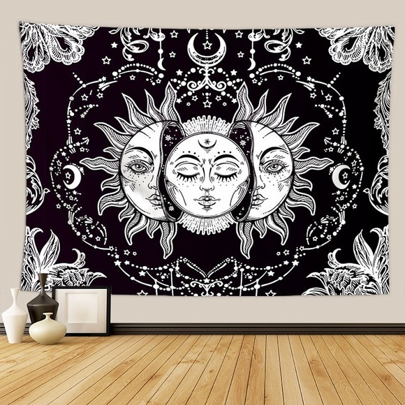Tarot Wahrsagerei Wandteppich Kunst Dekor Decke Vorhang Picknick Tischdecke hängen zu Hause Schlafzimmer Wohnzimmer Wohnheim Dekoration mysteriöse böhmische Mond Sonne Stern schwarz weiß Lightinthebox