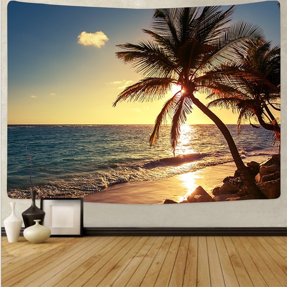 Wandteppich Art Deco Decke Vorhang Picknicktisch Tuch hängen zu Hause Schlafzimmer Wohnzimmer Schlafsaal Dekoration Polyester Faser Strand Serie Kokosnussbaum weiße Wolke Sonnenuntergang glühen Lightinthebox