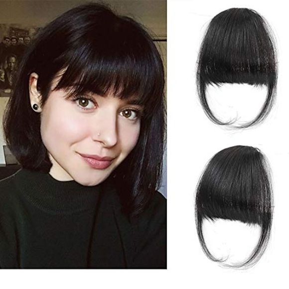 Clip-in-Pony - 100 % menschliches Haar, dünner Pony Clip-in-Haarverlängerungen, schwarze Air-Pony-Fransen mit Bügeln, Haarteile für Frauen, gebogener Pony für den täglichen Gebrauch Lightinthebox