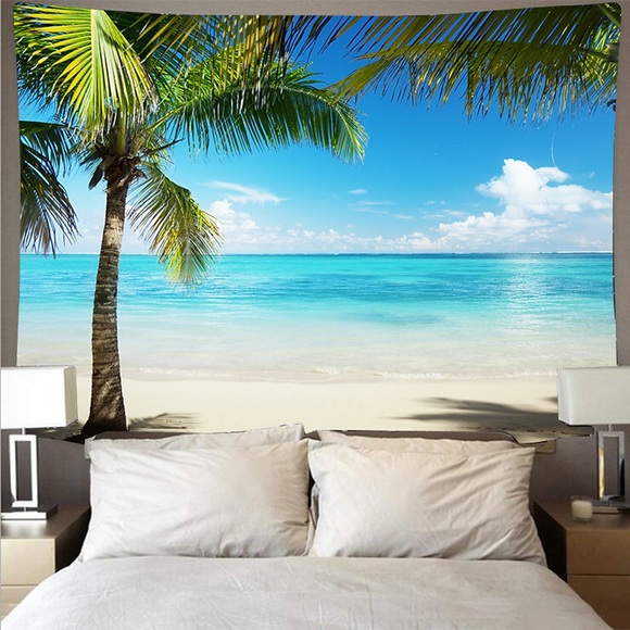 wandteppich art deco decke vorhang picknicktisch decke hängend hause schlafzimmer wohnzimmer schlafsaal dekoration polyesterfaser strand serie kokospalme blau meer weiß wolke blauer himmel Lightinthebox