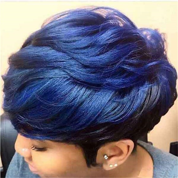 Synthetische Perücken Kinky Glatt Mit Pony Perücke Kurz Blau Synthetische Haare 6 Zoll Damen Modisches Design Cool Exquisit Blau Lightinthebox