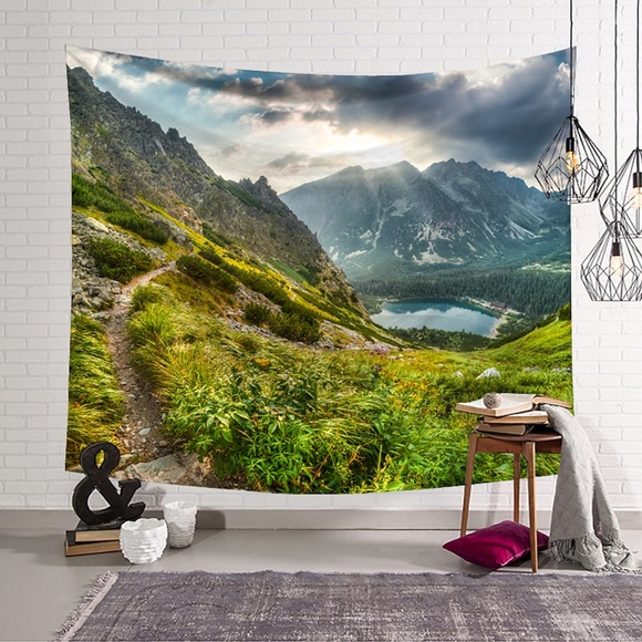 Wandteppich Kunst Dekor Decke Vorhang hängen zu Hause Schlafzimmer Wohnzimmer Dekoration Berglandschaft schönen See Polyester Lightinthebox