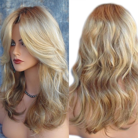 Synthetische Perücken Glatt Wellen Kardashian Seitenteil Mittelteil Maschinell gefertigt Perücke Blond Mittlerer Länge Blond Synthetische Haare 22inch Damen Verstellbar Hitze Resistent Klassisch Blond Lightinthebox