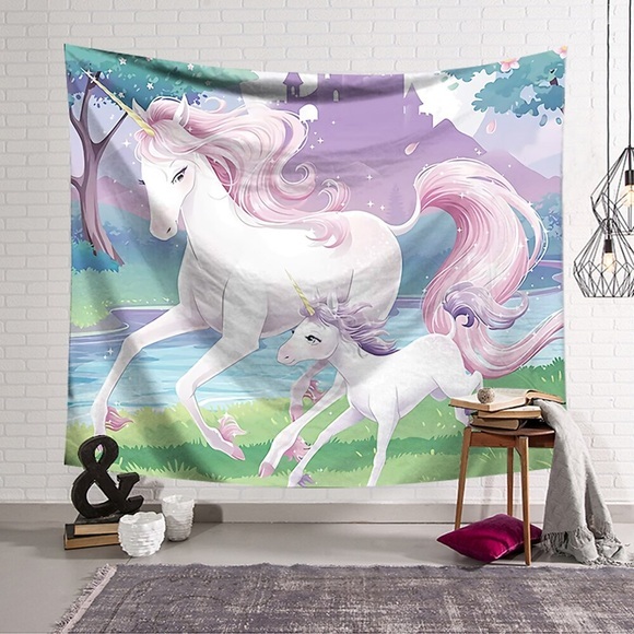 Wandteppich Kunst Dekor Decke Vorhang hängen zu Hause Schlafzimmer Wohnzimmer Dekoration Polyester rosa Einhorn Lightinthebox