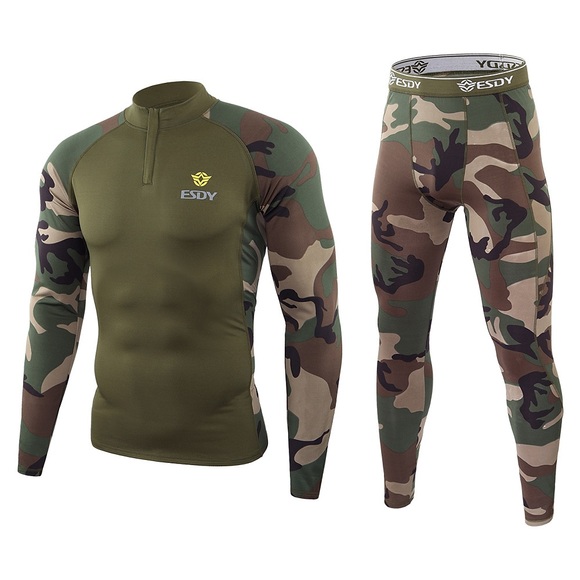 Herren Skiunterwäsche Funktionsunterhemd Außen warm halten Windundurchlässig Fleece-Futter Atmungsaktiv Frühling camuflaje Sportkleidung Polyester Campen und Wandern Jagd Angeln CP schwarz CL Tarnung Lightinthebox