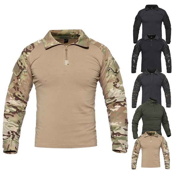 Herren Kampfhemd Taktisches Militärhemd Camouflage-Hemd Einfarbig camuflaje Langarm Außen Frühling Sommer Herbst Atmungsaktiv Mit Taschen Rasche Trocknung Komfortabel Shirt Terylen Campen und Wandern Lightinthebox