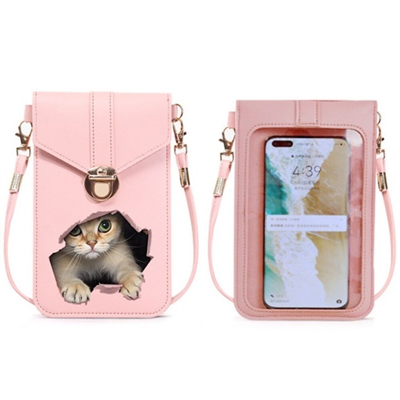 Damen Handy-Beutel Kuriertaschen PU-Leder Täglich Reisen Ausgehen Wasserdicht Katze 3D-Druck Wein Schwarz Rosa Pudriges Rosa Himmelblau Lightinthebox