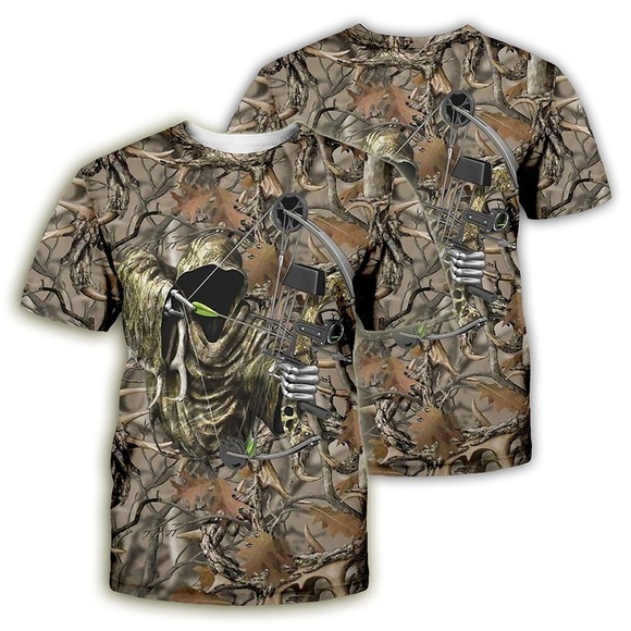 Herren Jagd T-Shirt Camo / Camouflage 3D Print T-Shirt Kurzarm Outdoor Sommer Schnelltrocknend Atmungsaktives Oberteil Baumwolle Camping / Wandern Jagd Angeln Erde Gelb RotBraun BraunGrau Gelb Pink Lightinthebox
