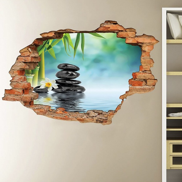 3d gebrochene wand grün bambus regen blume stein hause korridor hintergrund dekoration kann entfernt werden aufkleber 60x90 cm für schlafzimmer wohnzimmer Lightinthebox
