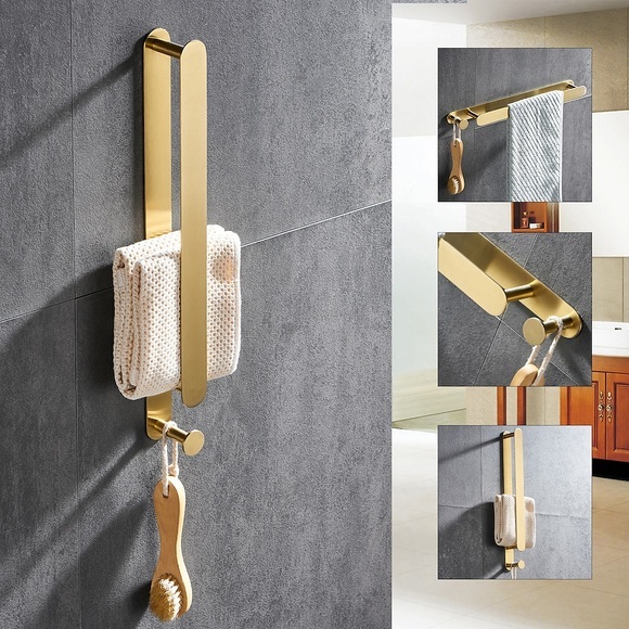 goldener multifunktionaler Handtuchhalter mit Haken 304 Edelstahl galvanisiert, 40cm, gold gebürstet, Bad- und Küchenregal stanzfrei Lightinthebox
