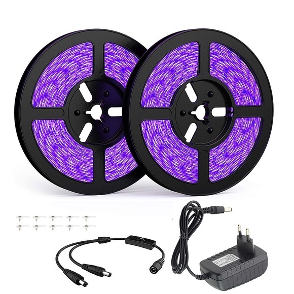 LED-Streifen Licht 2x5m 32,8ft LED-UV-Schwarzlicht-Streifen-Kit 600 Einheiten UV-Lampe Perlen 12V flexible Schwarzlicht Leuchten 10m LED-Band wasserdicht für Indoor fluoreszierende Tanzparty Lightinthebox