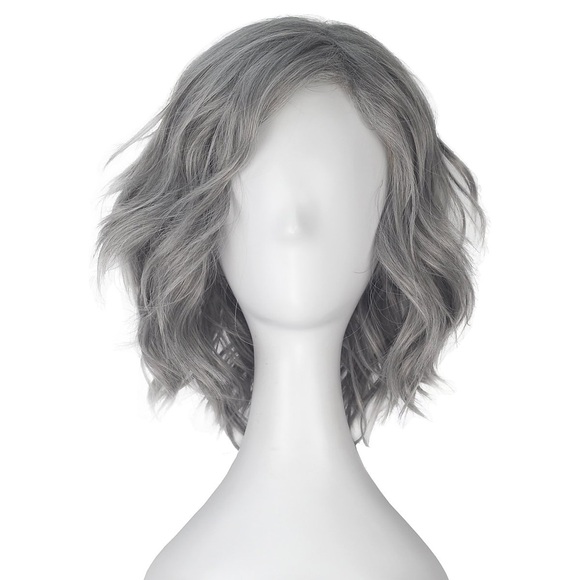 Unisex kurzes welliges Volumen gewelltes silbergraues synthetisches Cosplay Kostüm Perücke Schulter langes Halloween Haar Lightinthebox