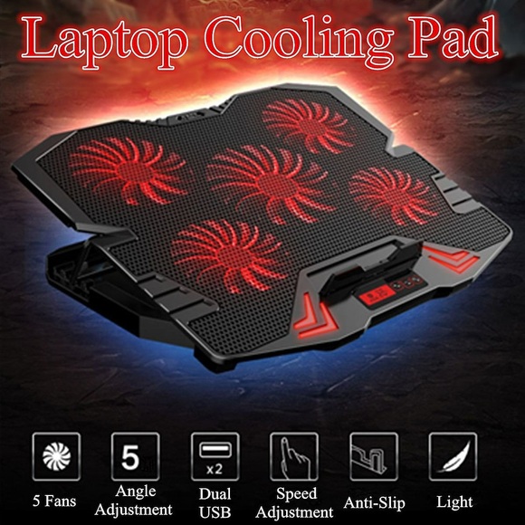 17 Zoll Gaming Laptop Kühler Lüfter LED-Bildschirm 2400 U / min Touch LCD Laptop Kühlpad 5 Lüfter Gaming Notebook Ständer Halter für Spieler Lightinthebox