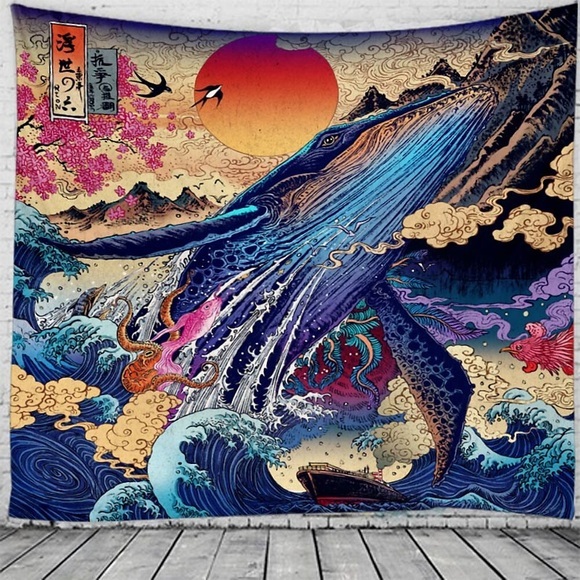 Ukiyo Wandteppich Kunst Dekor Decke Vorhang hängen zu Hause Schlafzimmer Wohnzimmer Dekoration schöne Aussicht aus dem Fenster Lightinthebox