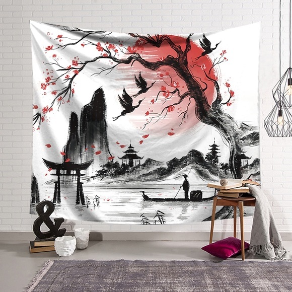 chinesische Art Tinte Malerei Stil Wandteppich Kunst Dekor Decke Vorhang hängen zu Hause Schlafzimmer Wohnzimmer Dekoration Polyester Lightinthebox