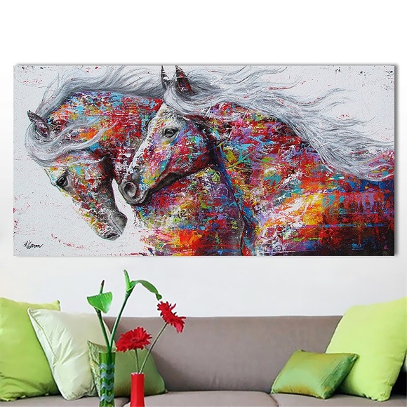 Wandkunst auf Leinwand, Poster, Gemälde, Kunstwerk, Bild, bunte Pferde, moderne Heimdekoration, Dekoration, gerollte Leinwand, kein Rahmen, ungerahmt, ungedehnt Lightinthebox