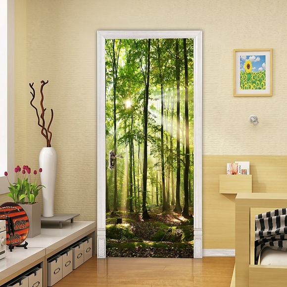 Waldhängebrücke kreative Türaufkleber wasserdichtes Polyester verdicktes PVC-Schlafzimmertür personalisiert dekorativ 30,3 x 78,7 (77x200cm), 2 Stück Set Wandaufkleber für Schlafzimmer Wohnzimmer Lightinthebox