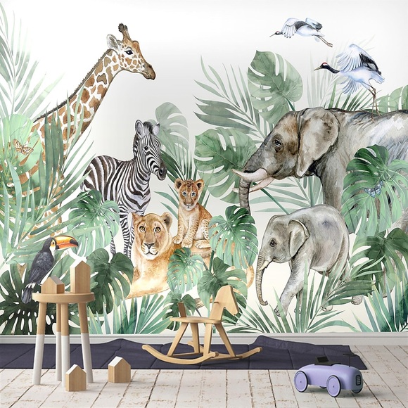 kinderzimmer wandbild tapete wandaufkleber druck schälen und stick selbstklebend cartoon giraffe elefant tier leinwand wohnkultur Lightinthebox