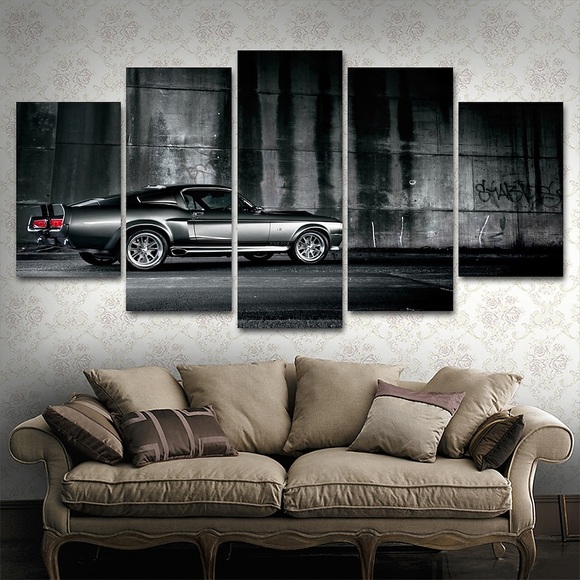 5 Panels Wandkunst Leinwanddrucke Malerei Kunstwerk Bild modernes schwarzes Auto Heimtextilien Dekor gerollte Leinwand kein Rahmen ungerahmt ungedehnt Lightinthebox