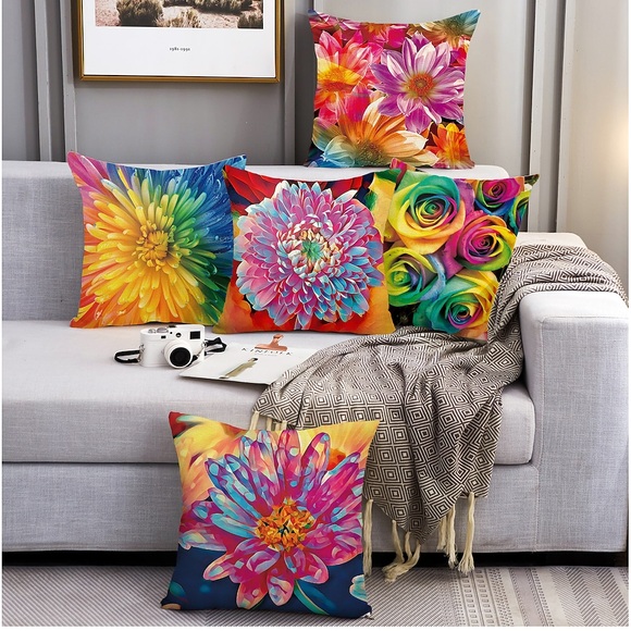 Blumenporträt doppelseitiger Kissenbezug 5pc weicher dekorativer quadratischer Wurfkissenbezug Kissenbezug Kissenbezug für Schlafzimmer Wohnzimmer überlegene Qualität maschinenwaschbar Outdoor-Kissen Lightinthebox