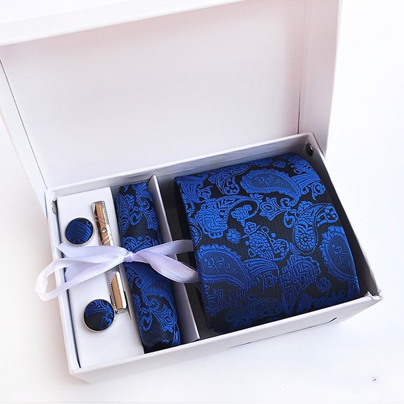 Partykrawatte für Herren - einfarbig bedrucktes Anzug-Accessoires-Set mit Krawatte, Krawattenklammer, Manschettenknöpfen Einstecktuch, Geschenk für Männer Lightinthebox