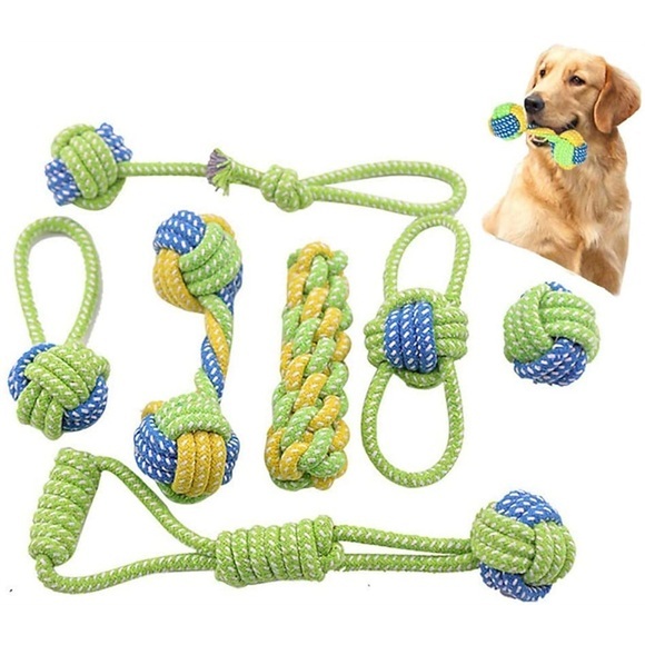 HundeseilspielzeugWelpenkauen Beißseilspielzeug Set aus 7 strapazierfähigem Baumwoll-Hundespielzeug Quietschespielzeug zum Spielen und Zähneputzen Training Tauziehen Bälle Hundeknochen Lightinthebox