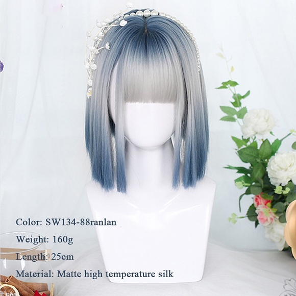 synthetische kurze Bob-Farben-Lolita-Anime-Perücken mit Luftknallen für Frauen natürliches Kunsthaar schwarz blaue Lolite-Cosplay-Perücke Lightinthebox