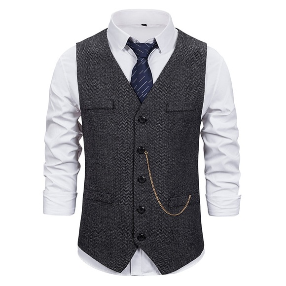 Herren Weste warm halten Hochzeit Täglich Einreihiger Verschluss V Ausschnitt Sport 1920s Smart Casual Jacke Oberbekleidung Feste Farbe Tasche Schwarz Kaffee Grau Lightinthebox