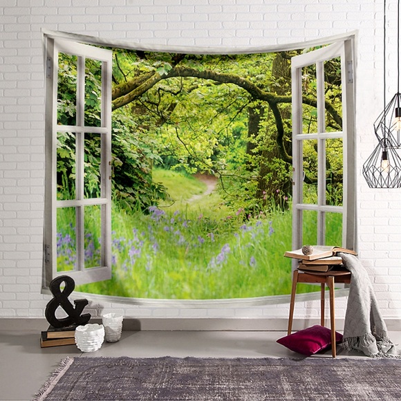 gefälschte fensterlandschaft wandteppich kunst dekor decke vorhang hängen nach hause schlafzimmer wohnzimmer dekoration polyester Lightinthebox