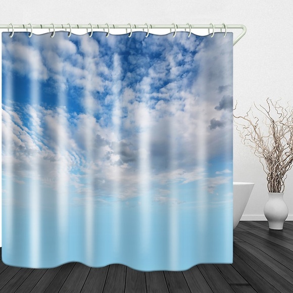 blauer himmel und weiße wolken bedruckter wasserdichter stoff duschvorhang badezimmer dekoration bedeckt badewanne vorhang futter inklusive haken. Lightinthebox