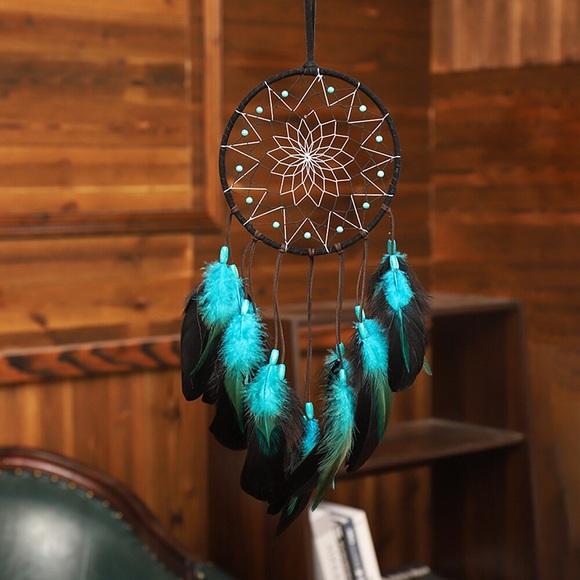Traumfänger handgemachtes Geschenk mit Bluee-Feder-Wandbehang-Dekor-Kunst-Windspiel-Boho-Stil-Haus-Anhänger Lightinthebox