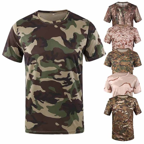 Herren Jagd-T-Shirt Jagd-T-Shirt Camouflage Kurzarm camuflaje Einfarbig Kurzarm Außen Sommer Rasche Trocknung Atmungsaktiv Schweißableitend Verschleißfestigkeit Oberteile Polyester Campen und Lightinthebox