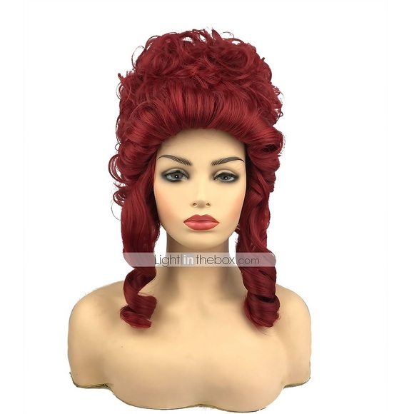 Kunsthaarperücke Queen Marie Antoinette lockig Vintage viktorianische Mittelteilperücke mittellang rot Kunsthaar 8 Zoll Damenparty Kunsthaar rot Lightinthebox