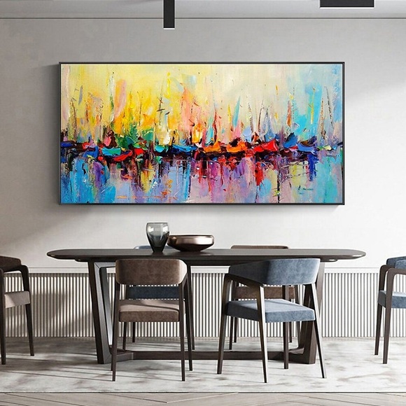 Handgefertigtes Ölgemälde auf Leinwand, Wandkunst, Dekoration, abstrakte Meereslandschaft, Farbe, Segelboot für Wohnkultur, gerollt, rahmenlos, ungedehnt Lightinthebox