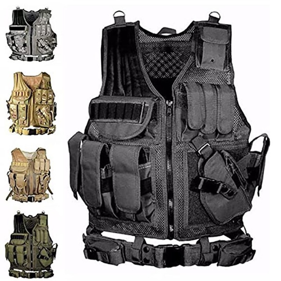Herren Militärische taktische Weste Softairweste Außen Verstellbare Größe Multi-Pocket Multifunktions Leicht camuflaje Weste / Fahrradweste Nylon Jagd Traning Spiele CP Farbe ACU-Tarnung Khaki Lightinthebox