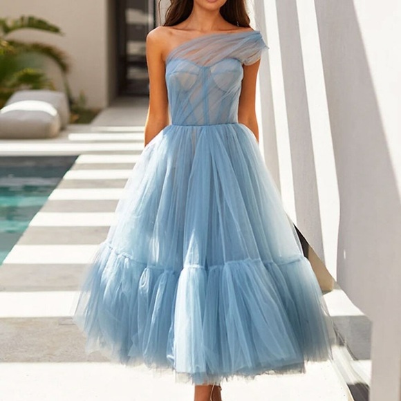 damen partykleid korsettkleid swingkleid midikleid blau lila beige ärmellos pure color mesh herbst frühling eine schulter party party hochzeitsgast 2023 s m l xl xxl 3xl Lightinthebox