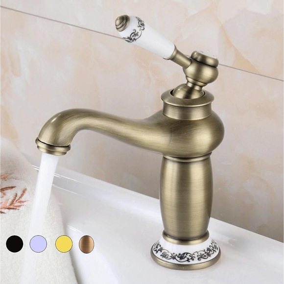 Waschbecken Wasserhahn, Einhand-Einloch-Messing-Standardauslauf, Vintage-Waschbecken-Wasserhahn aus Messing mit heißem und kaltem Wasser Lightinthebox