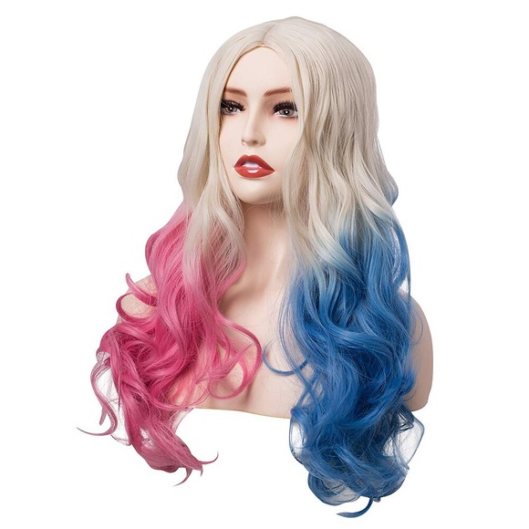 Harley Quinn lange gewellte Perücke blond pink blau ombre Perücken für Frauen Cosplay Party Lightinthebox